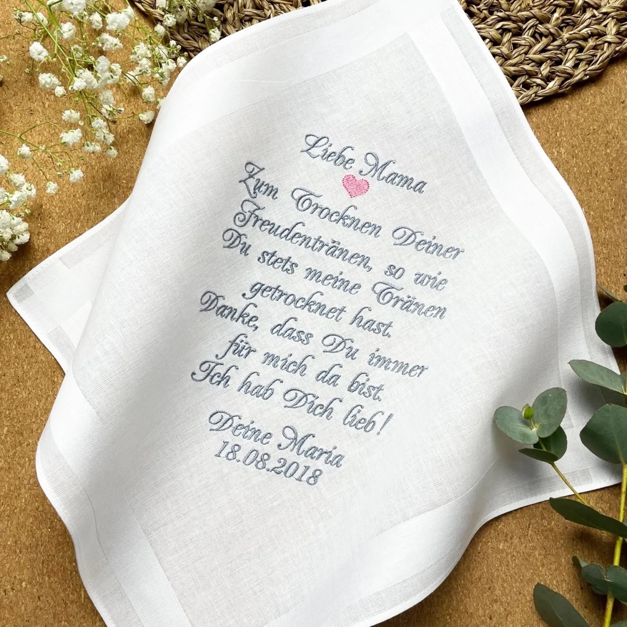 Besticktes Taschentuch Brautmama, Produktbild 4, MAZUnikate - traumhafte Stickereien